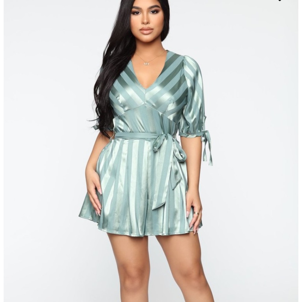 Green satin romper
